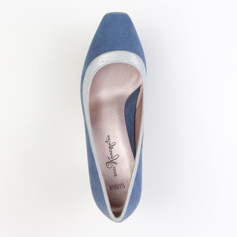 銀座カネマツ　ライトブルー スクエアトゥパンプス SHOES CONCIERGE